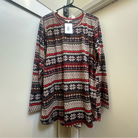 NWT Festive Patterned Long Sleeve Tunic Top - Picture 1 of 3